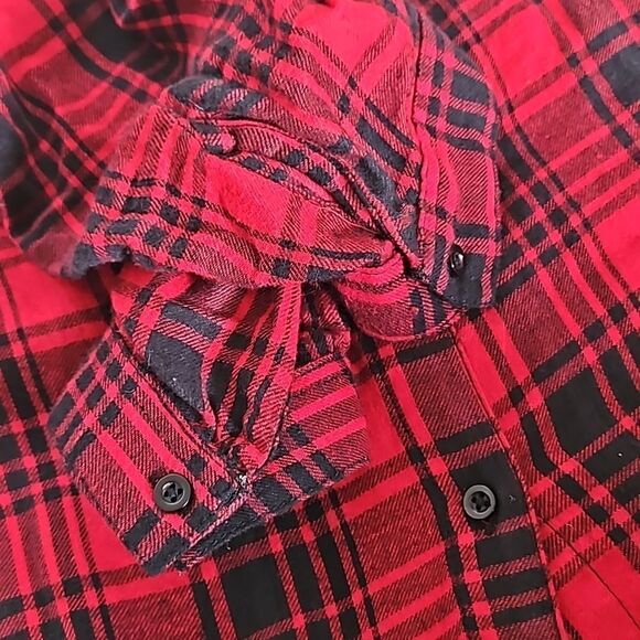 Japana Women's Buffalo Plaid Flannel Long Sleeves Button Down Shirt Medium Red - Picture 12 of 16